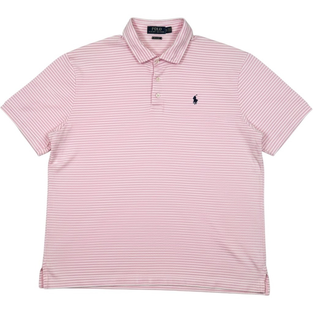 Polo Ralph Lauren Classic Fit Polo Shirt Mens XL Pink White Striped Short Sleeve